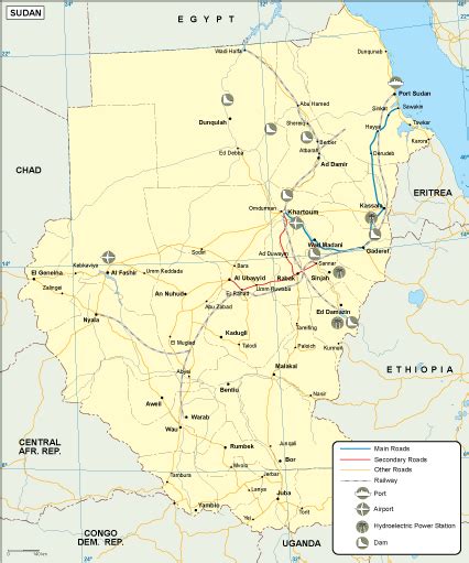 Sudan transportation map. EPS Illustrator Map | Vector World Maps