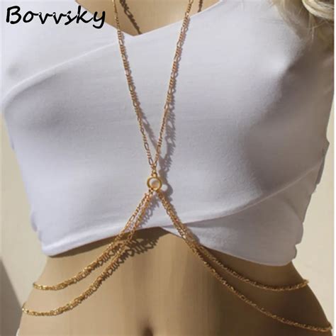 Bovvsky Gem Crystal Body Jewelry Sexy Beach Cross Necklace For Women