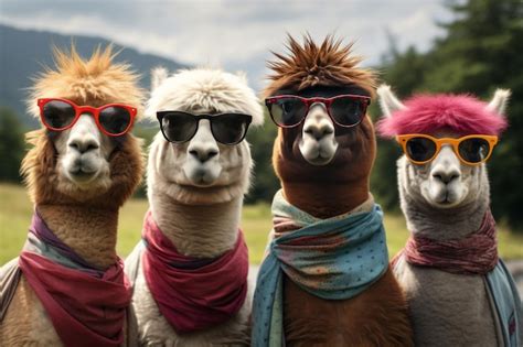 Premium Ai Image Funny Alpacas Wearing Sunglasses Outdoors In Summer