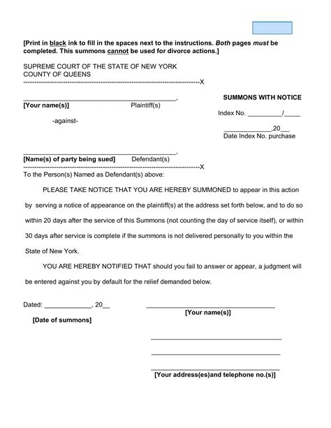 New York Court Summons Form ≡ Fill Out Printable Pdf Forms Online