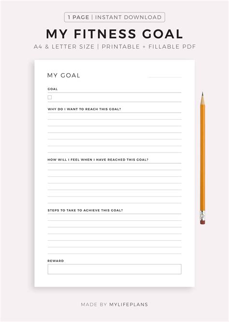 My Fitness Goal Planner Pritnable, Goal Setting, Goal Worksheet