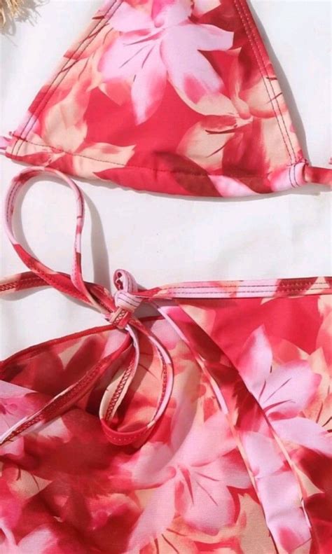 Pink Floral Bikini Women S Fashion Swimwear Bikinis Swimsuits On Carousell
