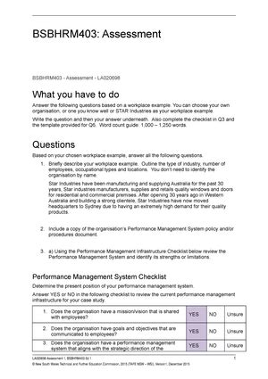 BSB50618 Assessment For Bsbhrm 513 V3 Sept 19 ASSESSMENT TASKS