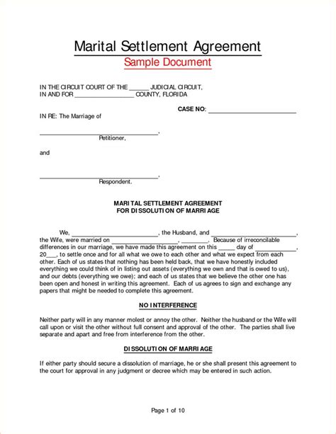 Marital Separation Agreement Sample Document