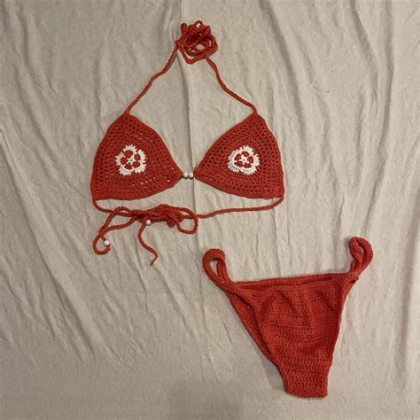 Beautiful Orange Crochet Bikini Set In Good Depop