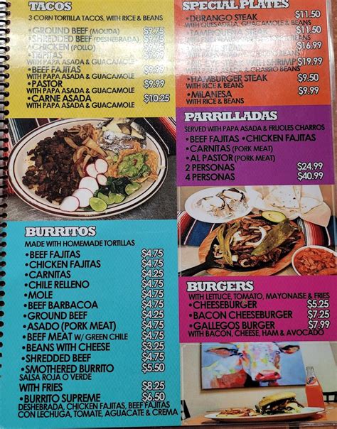 Menu At Los Tres Gallegos Restaurant El Paso Pebble Hills Blvd