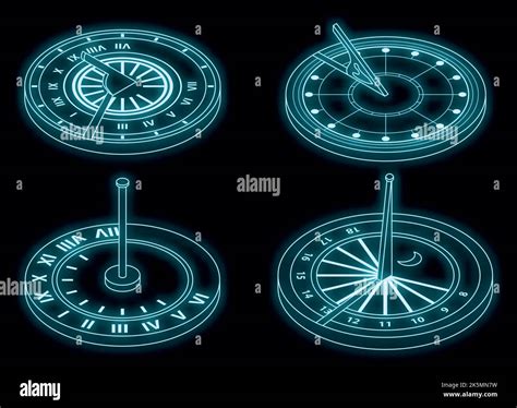 Sundial Icons Set Isometric Set Of Sundial Vector Icons Neon Color On Black Stock Vector Image