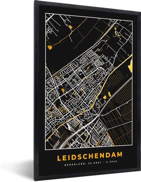 Fotolijst Incl Poster Leidschendam Black And Gold Stadskaart