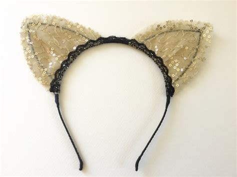 Gold lace cat ears headband. by talulahblue on Etsy