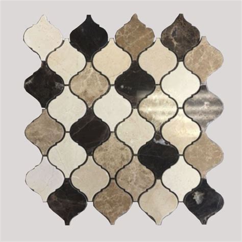 Dark Emperador Crema Marfil Arabesque Polished Marble Mosaic Tile