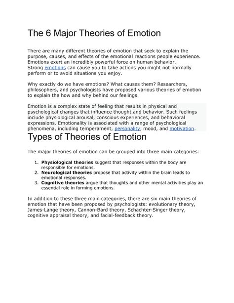 Theory Of Emotion The Major Theories Of Emotion There Are Many