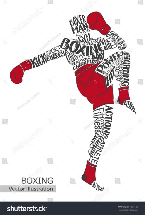 Vector Boxer Silhouette Athlete Thematic Words Vector De Stock Libre