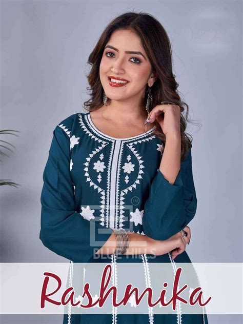 Rashmika Blue Hills Heavy Rayon Long Gown Kurti Wholesale Collection