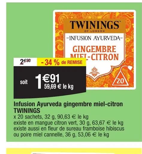 Promo Infusion Ayurveda Gingembre Miel Citron Twinings Chez Migros