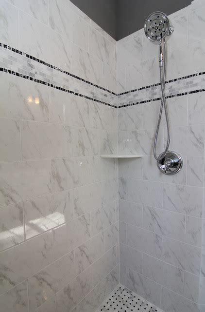 Gray White And Black Tile Shower Ideas Contemporain Salle De Bain