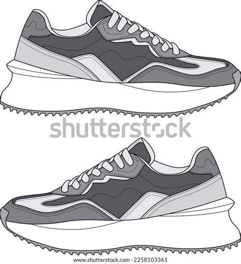 Multicolored Sneaker Outline Vector Technical Drawing Stock Vector ...