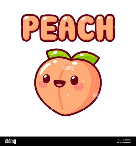 Cute Cartoon Peach With Kawaii Face And Text Lettering Peach Simple