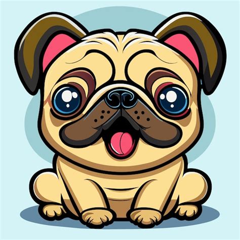 Cão pug fofo mão desenhada desenho animado adesivo ícone conceito