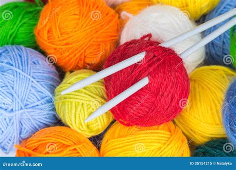 Balls Of Wool Yarn And Knitting Needles Stock Image Image Of Material