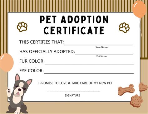 Editable certificate of cat adoption template printable pet adoption ...