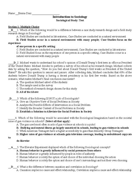 Emma Diaz - Chapter 1 Test - Introduction to Sociology Sociological