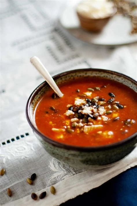 Ultimate Roasted Red Pepper Soup - With Toasted Pumpkin Seeds & Feta