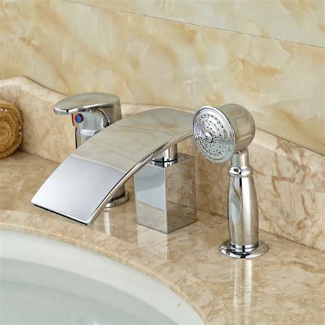 Deck Mount Chrome Brass Waterfall Bathroom Bathtub Faucet Single Handle