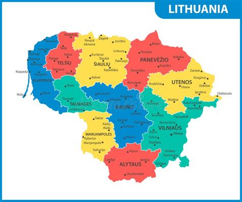 The Detailed Map of Lithuania with Regions or States and Cities ...