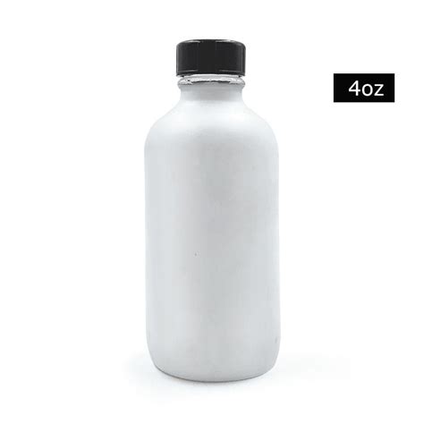 4 Oz White Frosted Boston Round Glass Bottles With Black Screw Cap For Personal Care Oil High