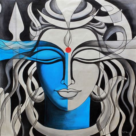 Mighty Lord Shiva Signed Indian Painting Of Hinduism Deity Shiva Novica