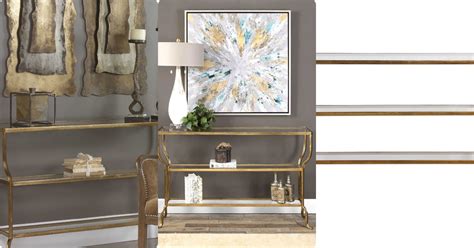 Uttermost Deline Glass Top Shelves With Antiqued Gold Iron Console Tab