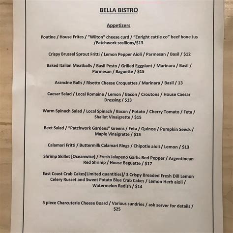 Menu At Bella Bistro Restaurant Kingston