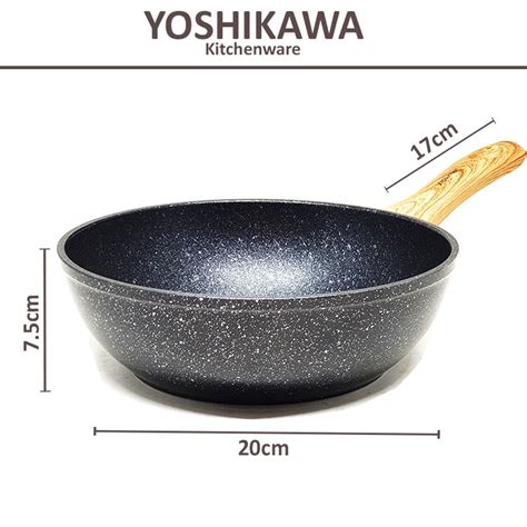 Jual Yoshikawa Wok Pan Marble Ceramic 20cm Anti Lengket Panci Keramik