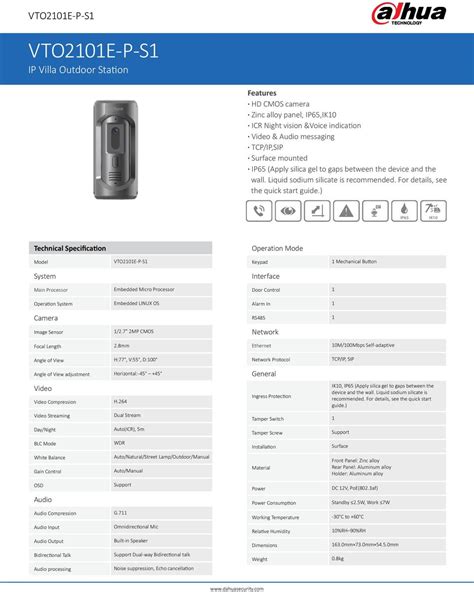 Dahua DHI VTO2101E P S1 2MP IP Villa Outdoor Station DigitalSi