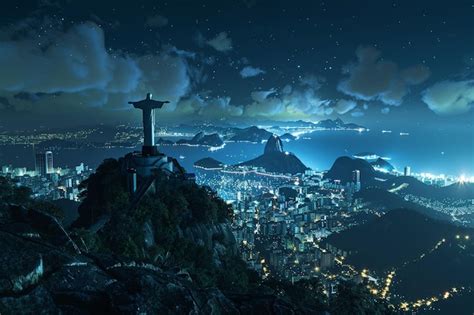 Premium Photo | Nighttime view of the Christ the Redeemer statue s