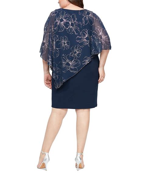 Sl Fashions Plus Size Metallic Floral Asymmetrical Capelet Dress Macys