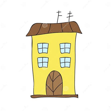 Multi Storey Building On White Background Simple Cartoon Town