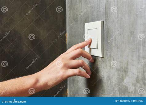 Female Hand To Turn Off The Light Switch Front View Stock Image Image Of House Female