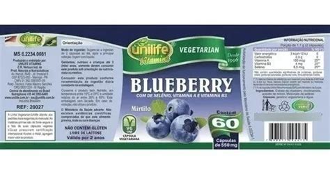 Blueberry Vitaminas 60 Cápsulas 550mg Unilife à venda em Ponta