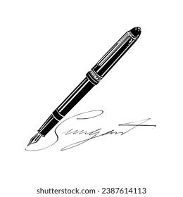 Black White Hand Drawing Pen White Stock Vector (Royalty Free ...