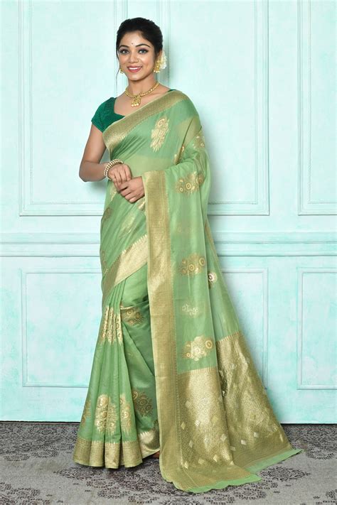 Buy Green Cotton Silk Woven Floral Saree For Women By Naintara Bajaj