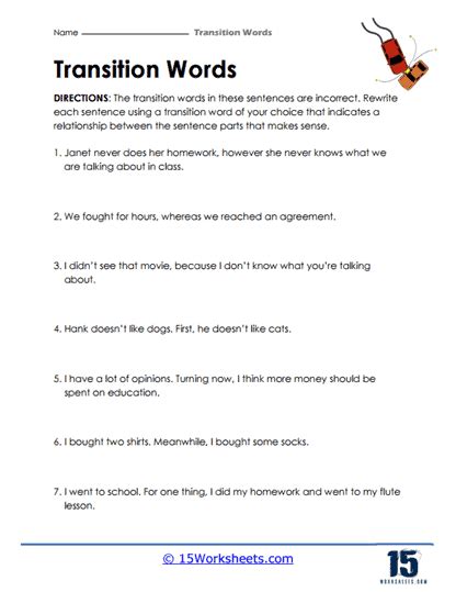 Transition Words Worksheets 15