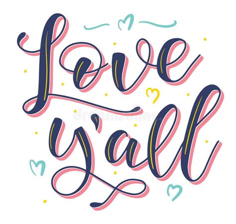 Love Yall Colored Vector Illustration With Hearts And Text Stock