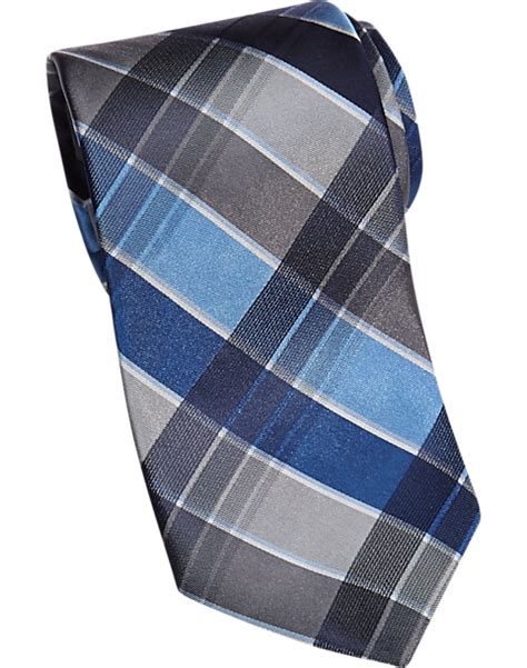 Calvin Klein Blue Navy And Gray Plaid Narrow Tie Mens Brands Men