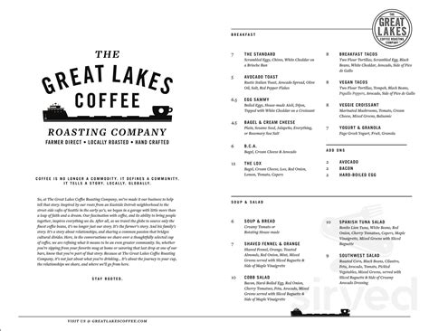 Menu for Great Lakes Coffee - Grand Rapids, MI | Sirved
