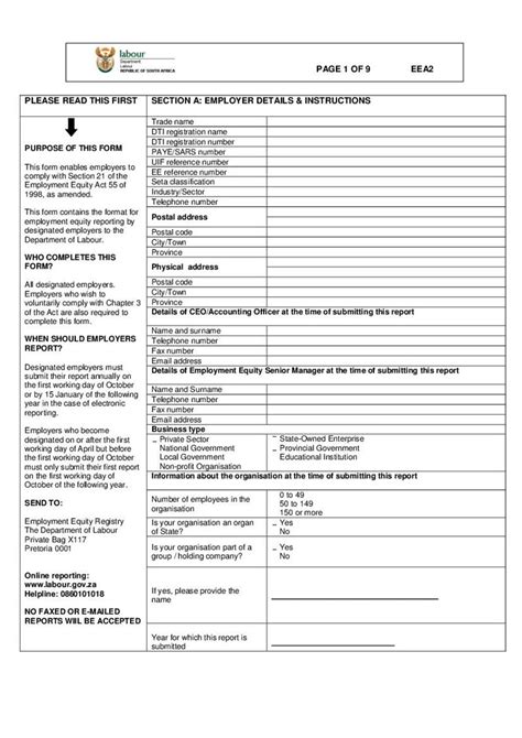 Form Eea Employment Equity Report Document Labour Law South