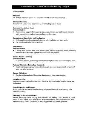 Fillable Online Globetrotter Unit Lesson 05 Format Itinerary Page 1 Fax