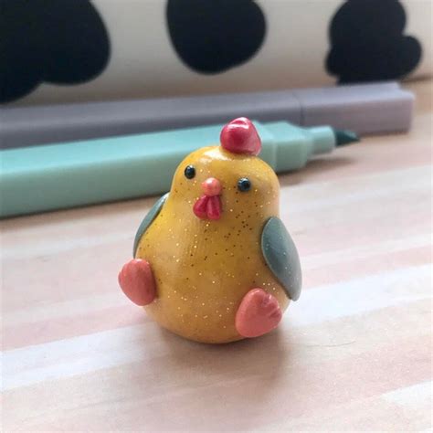 Handmade Polymer Clay Chicken Desk Friend Sculpture Polymer Clay