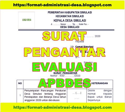 Contoh Surat Pengantar Evaluasi Rancangan Apbdes Format Administrasi Desa