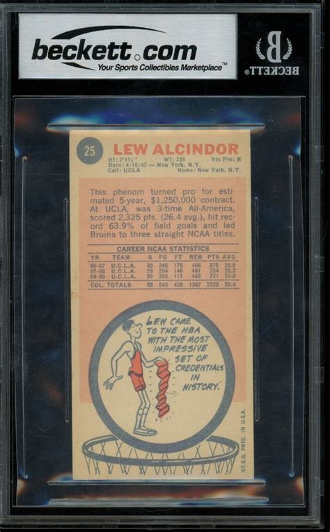 Kareem Abdul Jabbar Lew Alcindor Topps Rc Autograph Bgs Auto